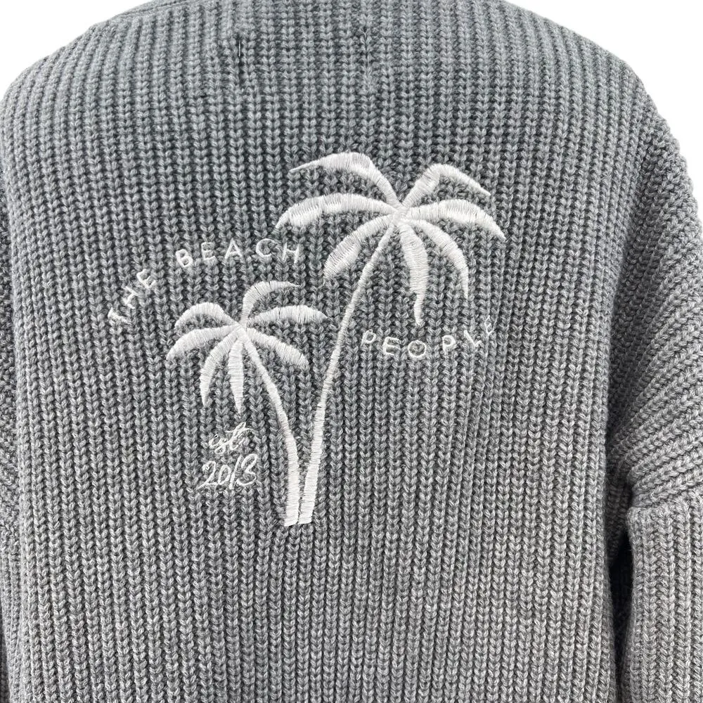 The Beach People The Twin Palms Cardigan Sweater Embroidered Knit Size XS‎ / S Gray - Image 9