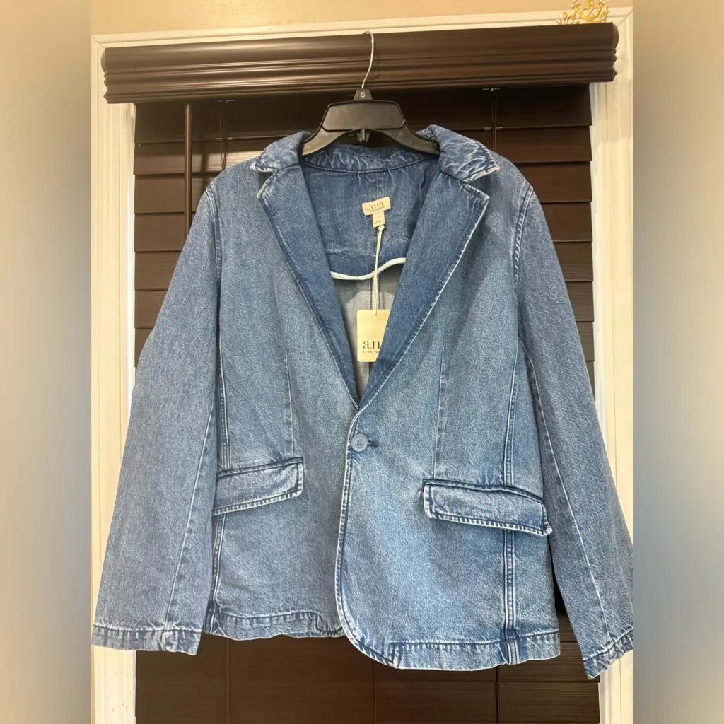 a.n.a Women's Blue Denim Blazer‎ Size L - Image 2