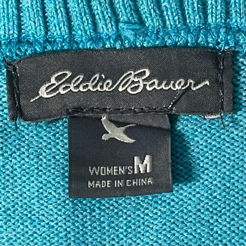 Eddie Bauer Hoodie Teal Blue Full Zip Ribbed Hem Hood Size M - Image 10