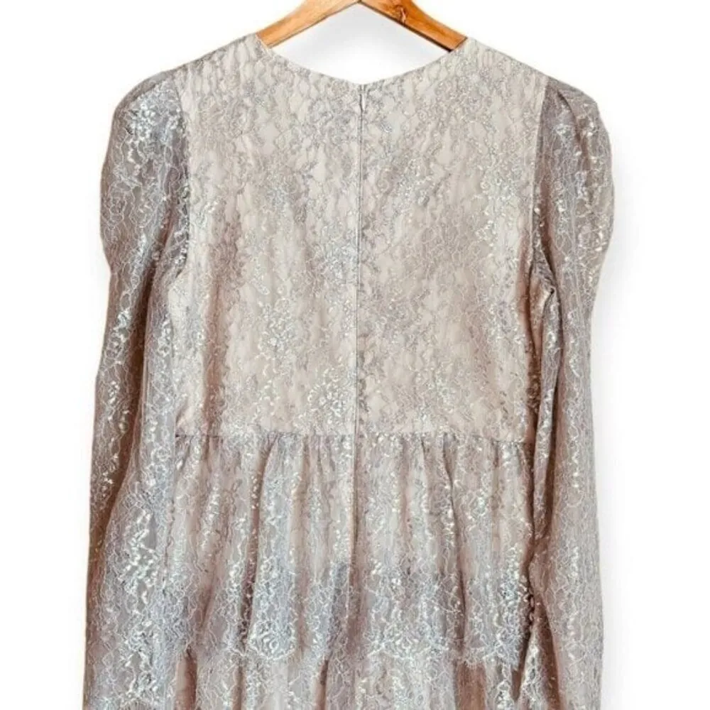 ANTONIO MELANI Born On Fifth Clara Metallic Lace Tiered Ruffled Maxi Dress Sz 10 - Image 9