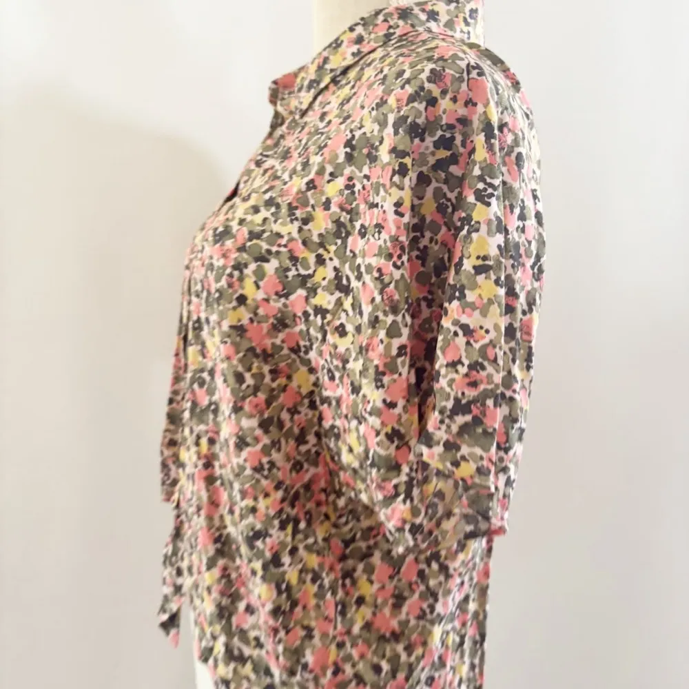 Nine West Pink and Green Puff Sleeve Button Down Blouse - Image 3