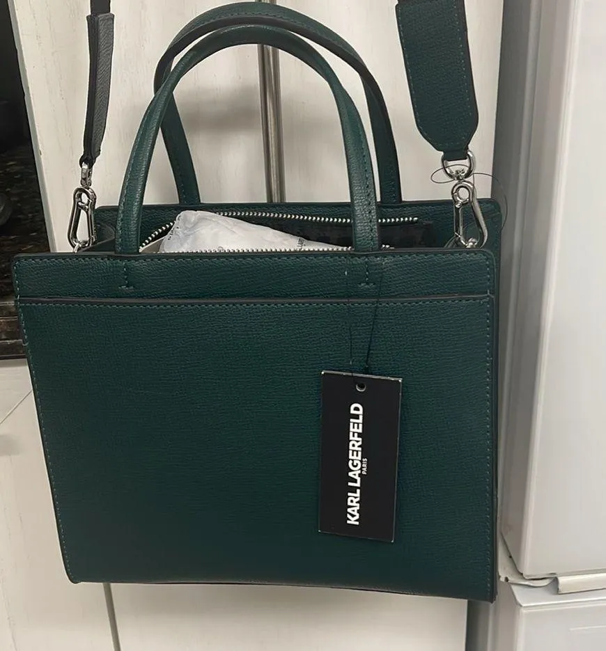 KARL LAGERFELD PARIS Maybelle Hunter Green Satchel NWT with airpods case - Image 6