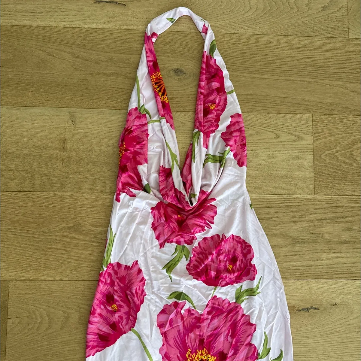AFRM Maxi Dress Halter Cowl Neck Peony Floral Imade Size M Pink Size M - Image 2