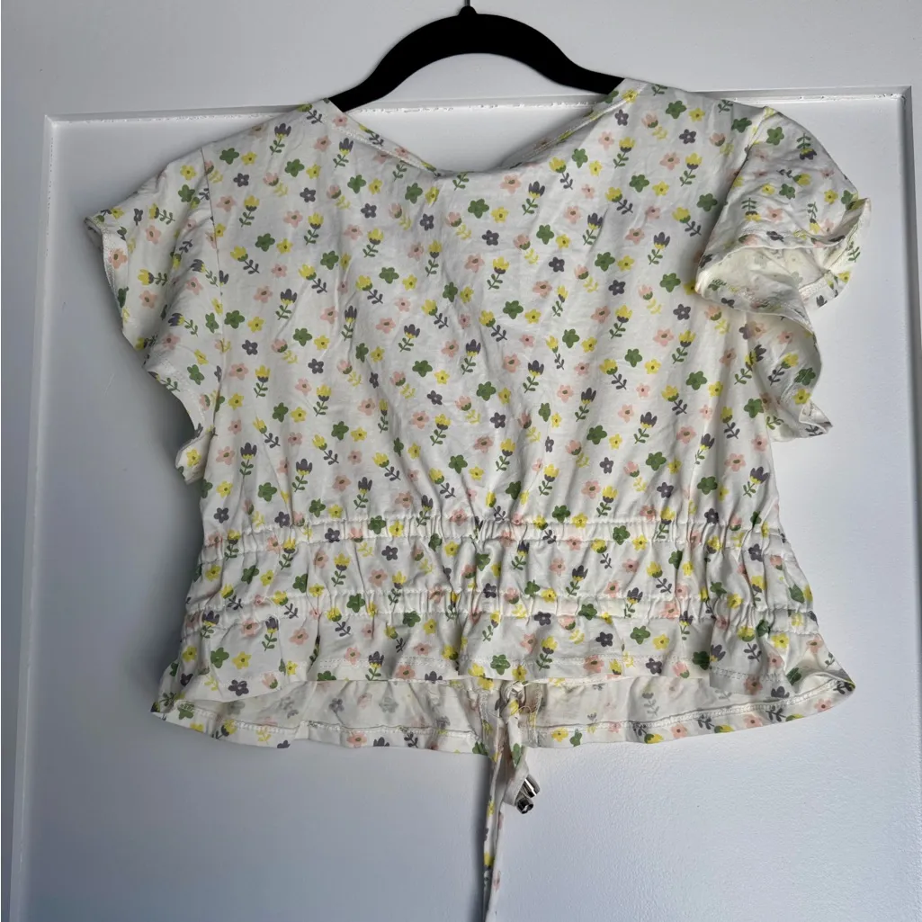 Princess Polly Olly Tie Front Floral Crop Top White Ruffle Blouse Size US 4 NWT - Image 4