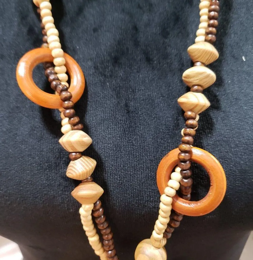 Bohemian Style Double Strand Beaded Chunky Wooden Elephant Pendant Necklace - Image 4