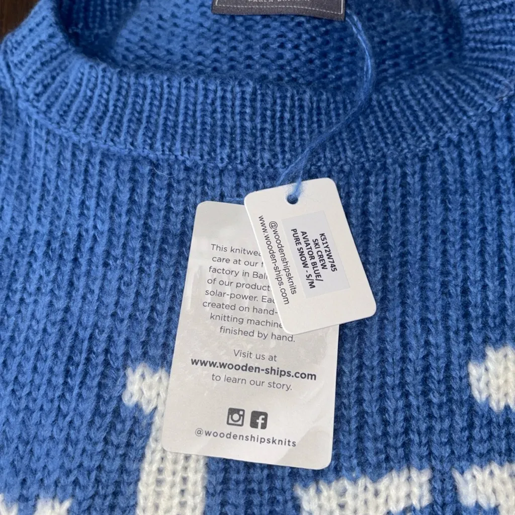NWT WOODEN SHIPS ski ⛷️ crew aviator blue Sweater not included in promotions - Image 6