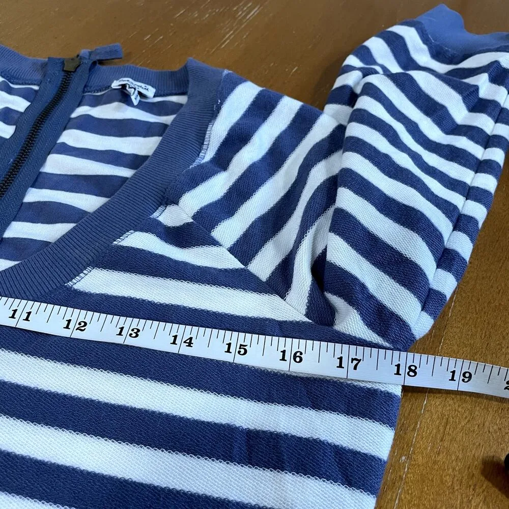 Splendid Size S Sweater Striped V Neck Exposed Zip Back Coastal Nautical Blue - Image 11