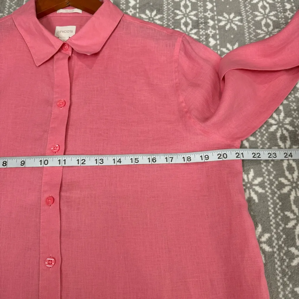 NWOT Chico's Linen Non-Iron Collared Pull Tab Sleeves Button‎ Up Medium Chico 1 - Image 9