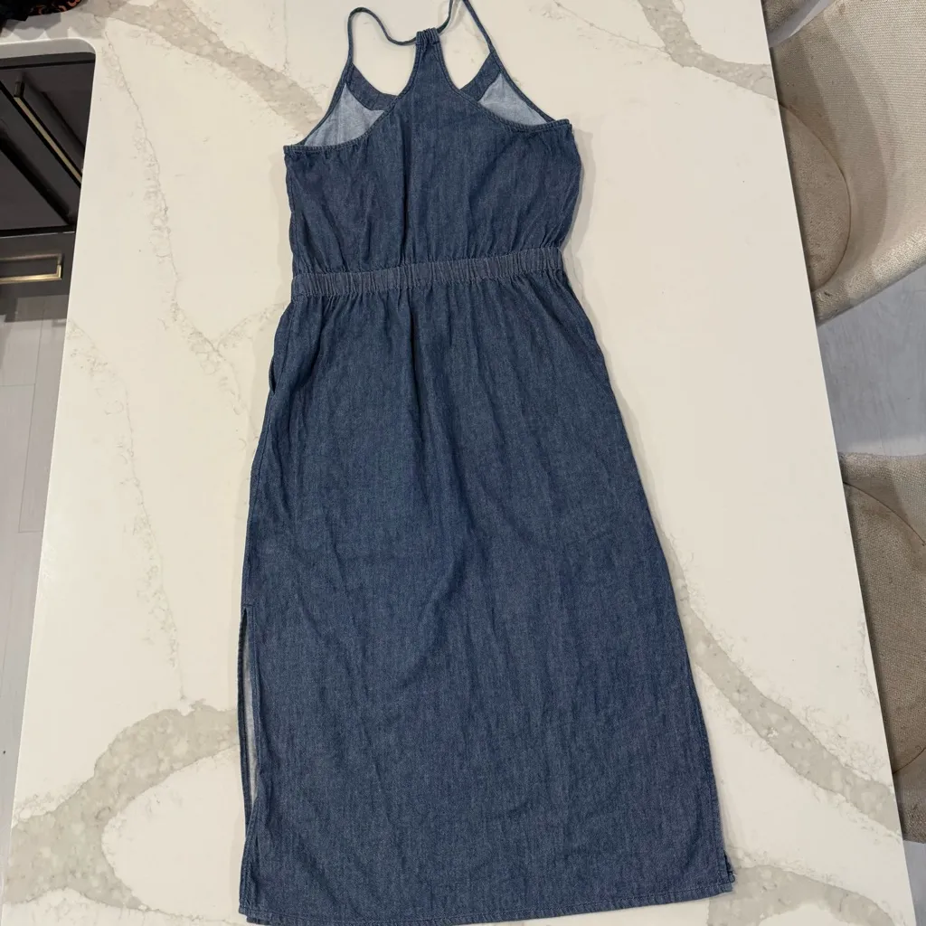 PrAna Sky Haven Organic Cotton Denim Midi Dress Women’s Small Deep Denim Blue - Image 10