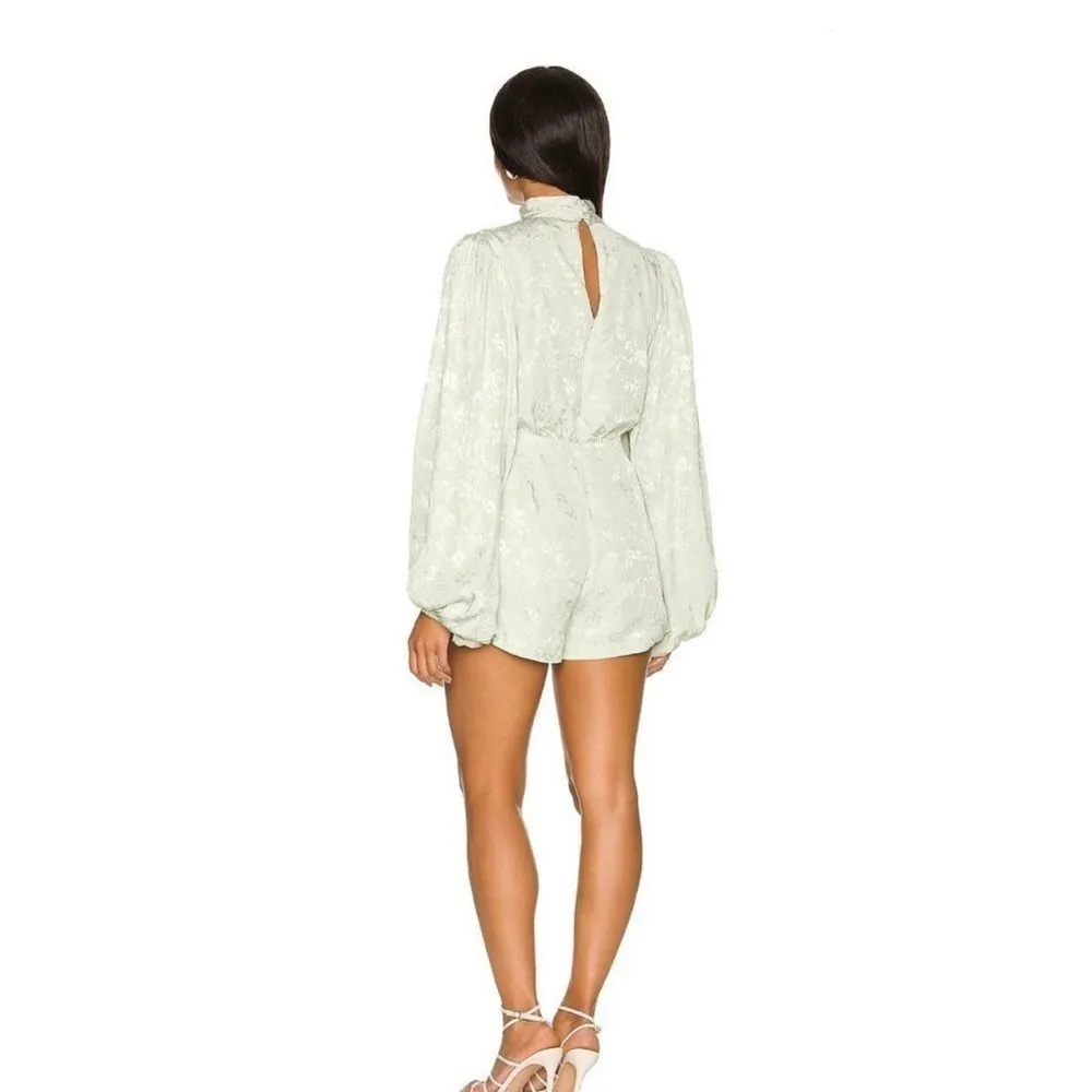 Lovers + Friends NEW Gabriela Jacquard Floral Romper Jade Green - Image 5