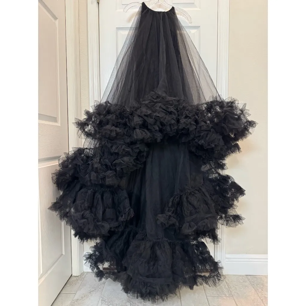 NWT Mac Duggal 68252 Tulle High Neck Sleeveless Ruffled Hem Hi-Low Gown Size 10 - Image 8