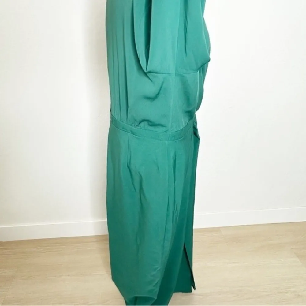 ASOS Design Long Sleeves Plunge Pleat Front Midi Dress in Dark Green NWT | 14 - Image 8