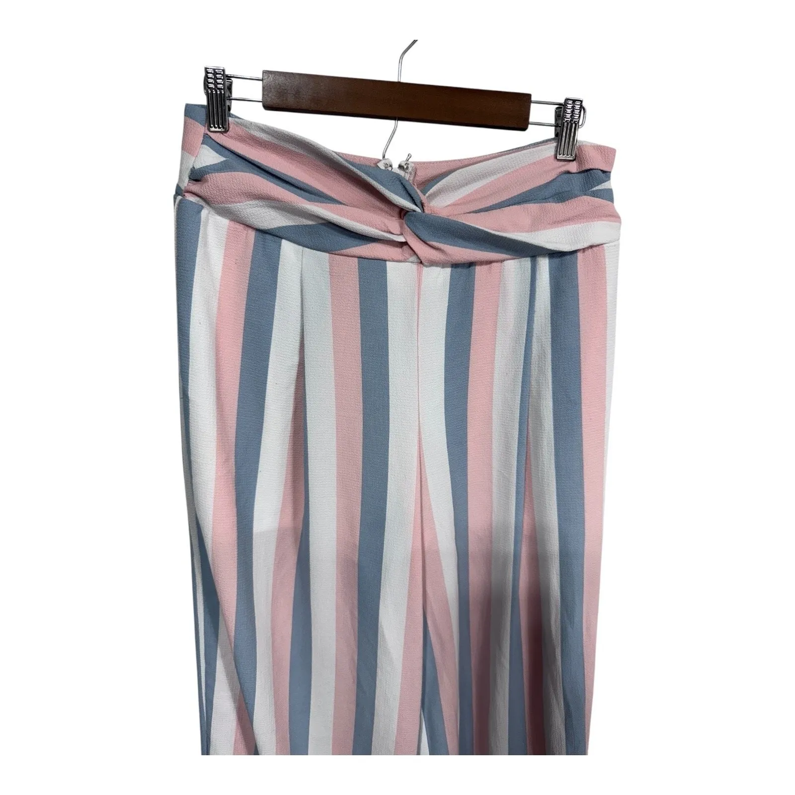 Colorful Striped Wide Leg Pants Knot Waist High Rise Resort Boho Style Women's L White Size L - Image 3