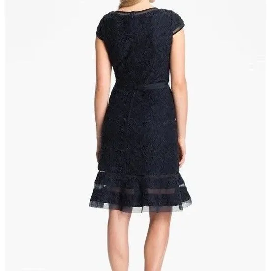 Adrianna Papell Navy Lace Dress Fit & Flare Cocktail Party Mini Dress Sz 8 Blue - Image 8