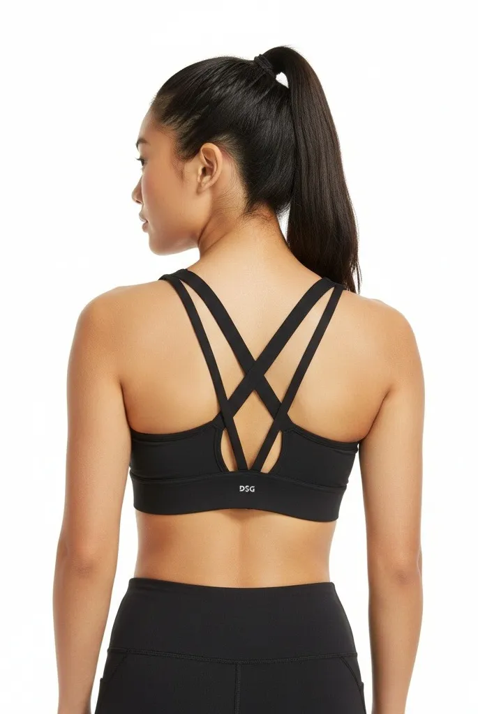 DSG Women's Black Athletic Sports Bra Strappy Back Medium Support Size L Size L - Image 1
