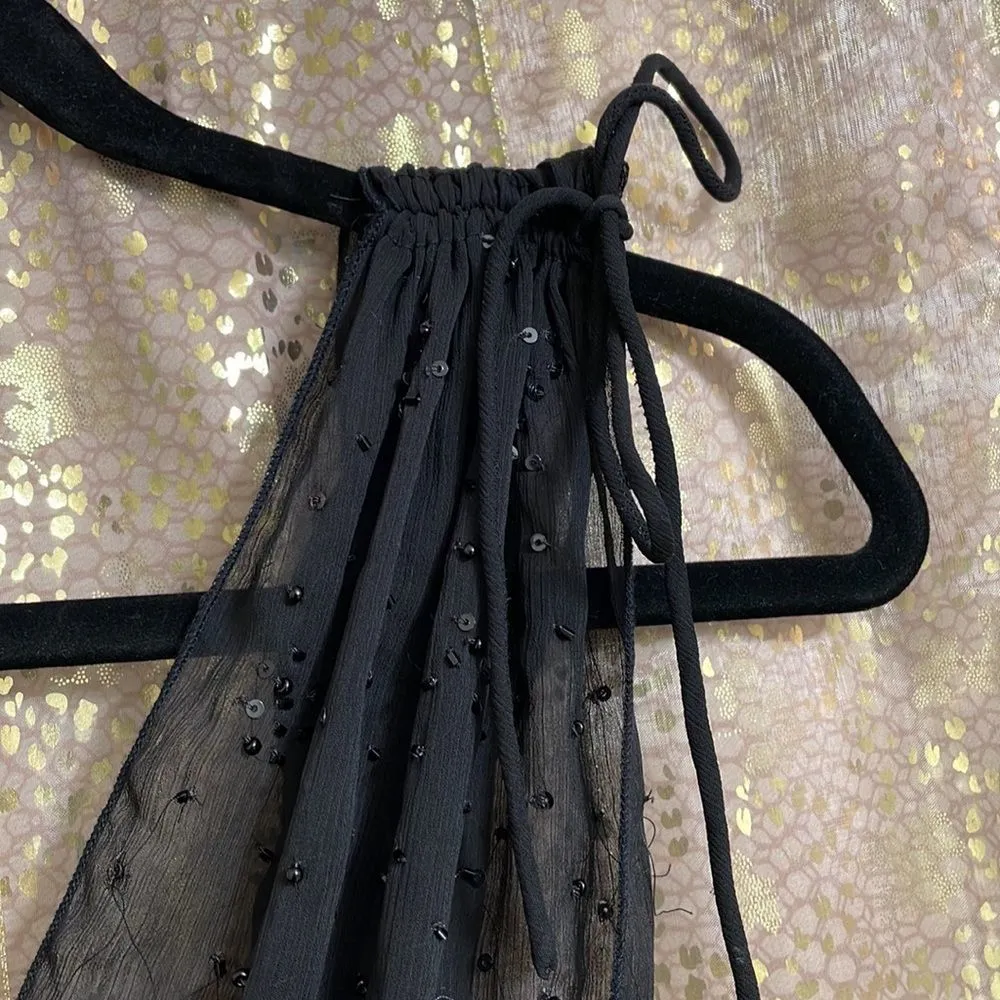 Free People Fairuza black beaded one shoulder chiffon tanktop, size M, NWT - Image 3