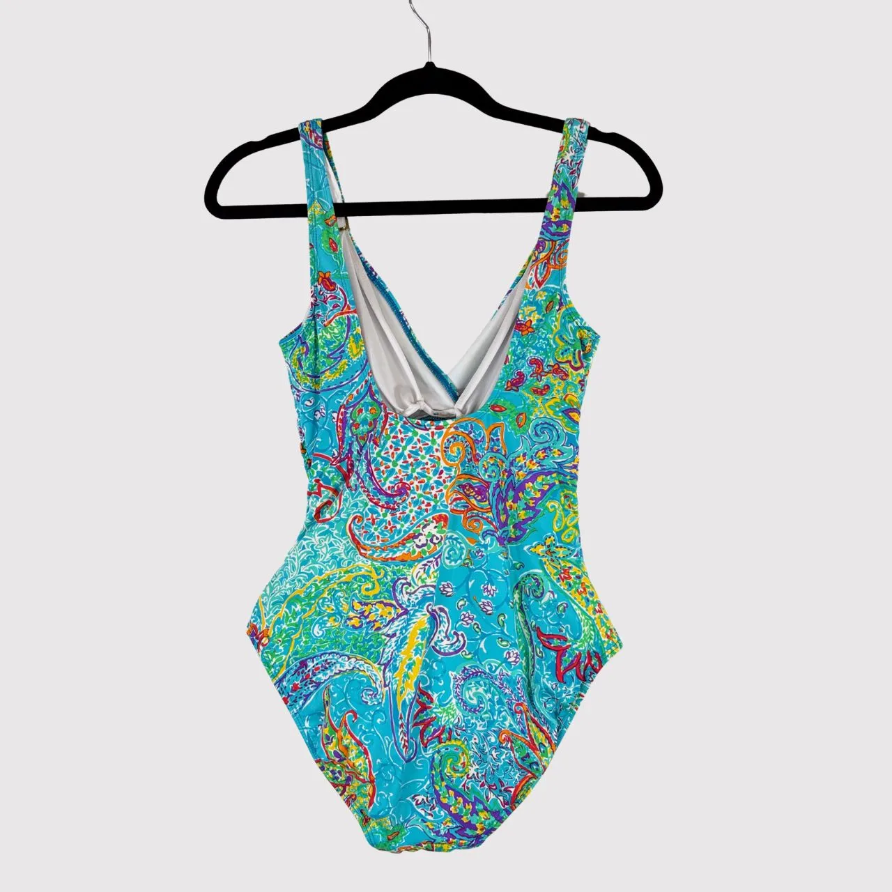 LRL Ralph Lauren Womens Swimsuit Blue Floral Paisley V Neck One Piece Boho M - Image 2