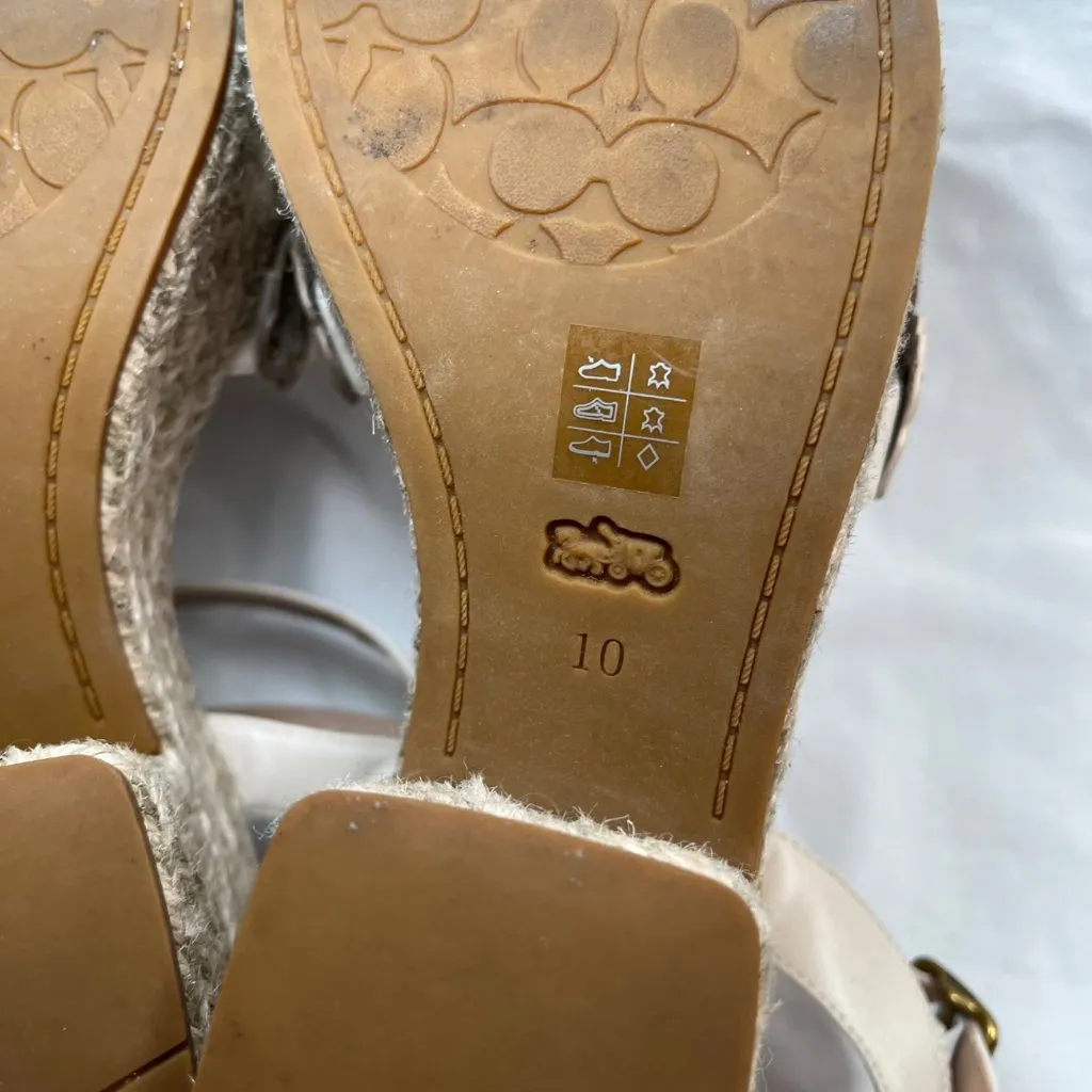 Coach Womens Jae Leather Floral Espadrille Wedge Sandals Size 10 - Image 12