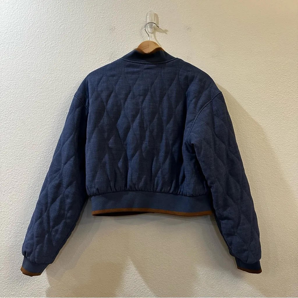 7 For All Mankind Quilted Bomber Jacket Blue Chambray Size Large - Image 8