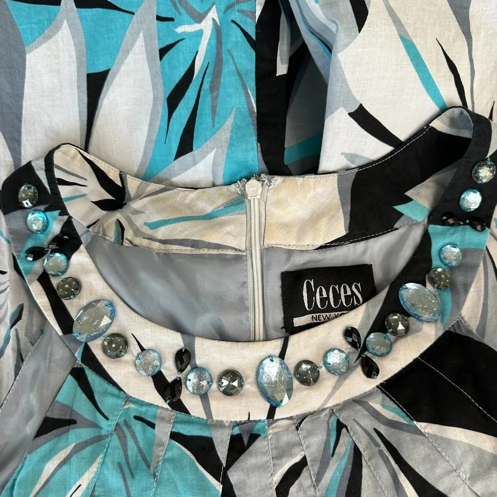 Ceces New York Black/Blue Floral Sleeveless Dress Women's 12 - Image 6