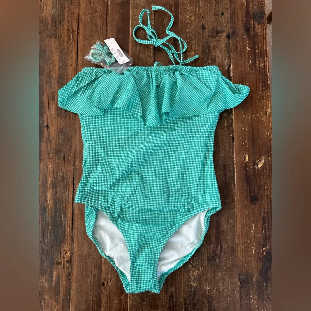 NEW!  Gingham Ruffle Bandeau One-piece Swimsuit - Image 9