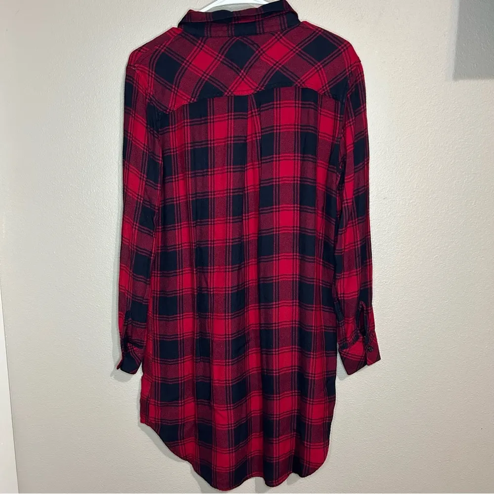 Rails Bianca red & blue flannel button down shirt dress women’s size small - Image 5
