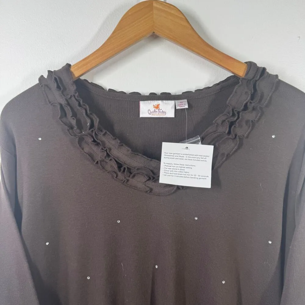 Quacker Factory Top Women X1 NWT Sparkle Long Sleeve Knit Brown Embellished - Image 4
