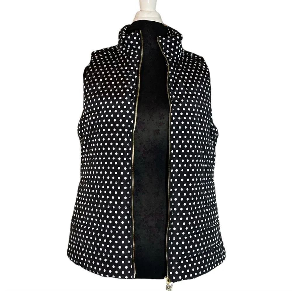 Michael Michael Kors Black Quilted Puffer Vest White Polka Dots M - Image 5