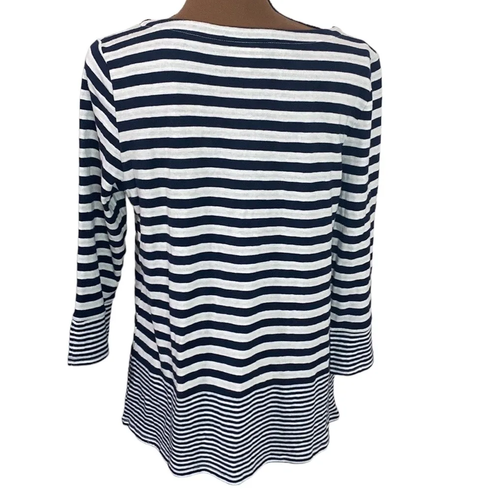 J Jill boatneck striped 3/4 sleeve cotton blend top with contrast trim size S - Image 2