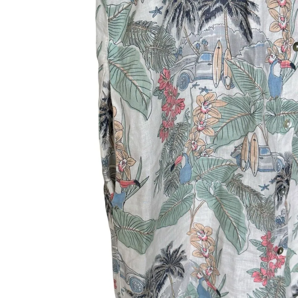 C&C California Tropical Palm Floral Short Sleeve  Linen Shirt Dress pockets L - Image 10