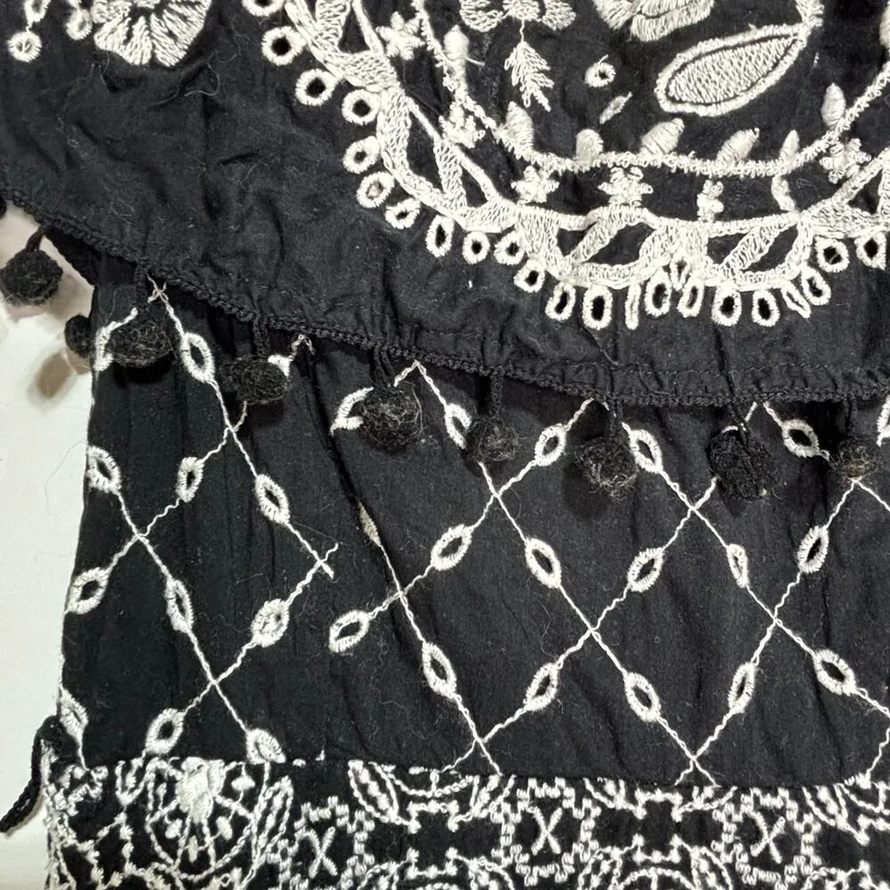 Anthropologie Marisol Off The Shoulder Embroidered Midi Dress Black, White 0 - Image 5