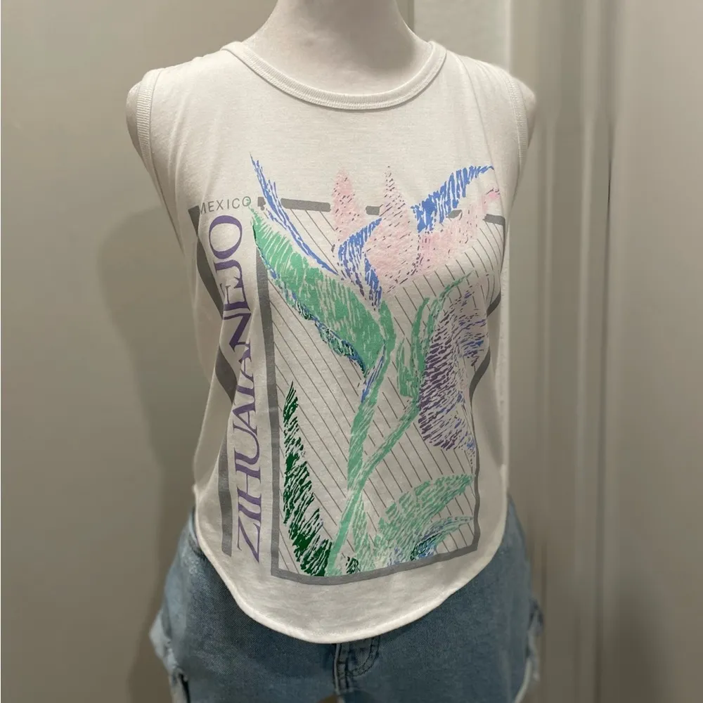 VTG 90s Lolas Zihuatanejo Mexico Tourism White Graphic Sleeveless Tank Top - Image 2