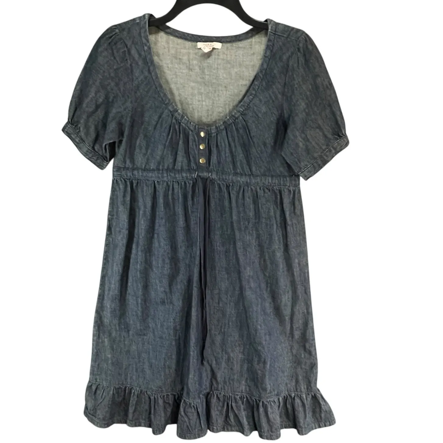 Fleur De Vie Primrose Denim Dress S Blue Babydoll Empire Ruffled Hem Milkmaid - Image 5