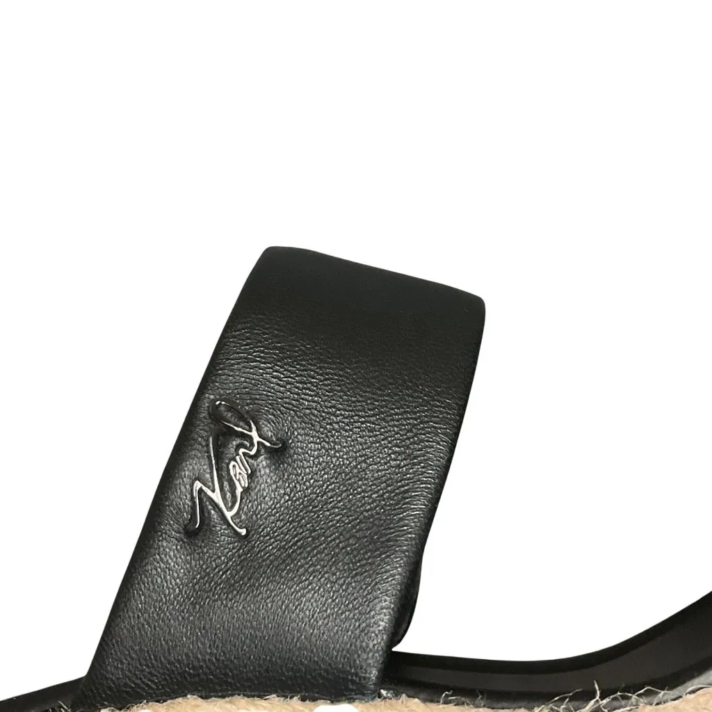 Karl Lagerfeld Black Leather Espadrille Wedge Sandals With Braided Jute Soles 8 - Image 12