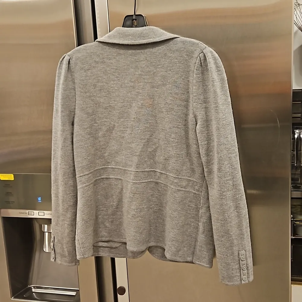 💕TALBOTS PETITE💕 100% Pure Merino Wool Sweater Blazer Gray Medium Petite NWOT - Image 4