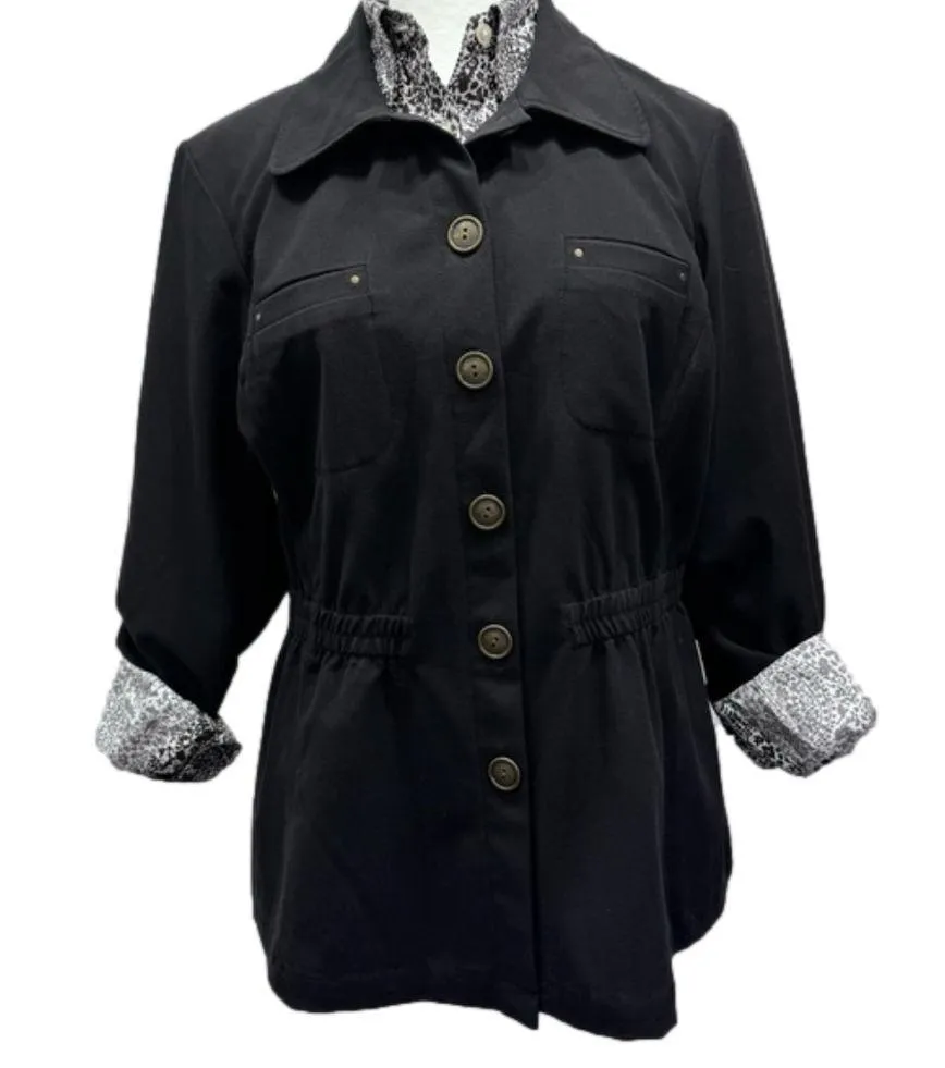 Sag Harbor Black Cinched Waist Button Front Blazer Size Petite Medium - Image 11