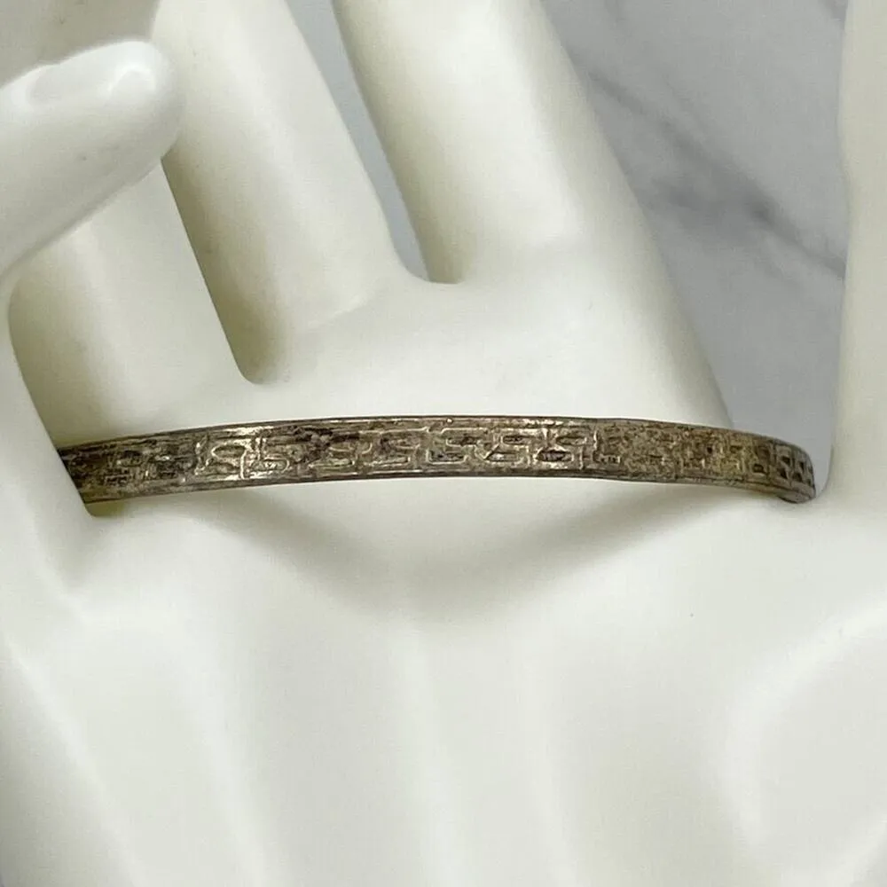 Vintage Mexico Silver Tone Greek Key Skinny Bangle Bracelet ✨ - Image 6