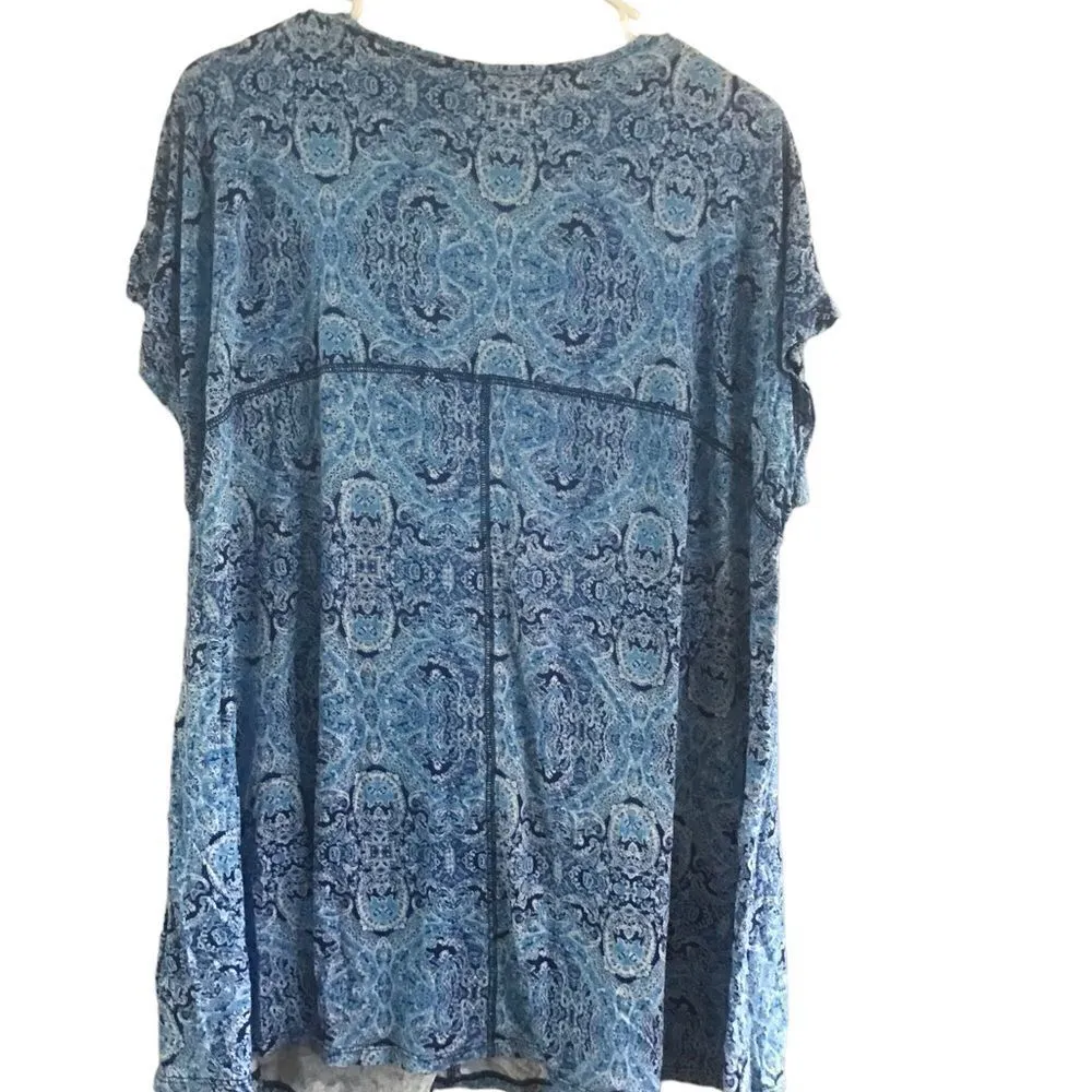 Kenar Size 2X Paisley Blue and White V Neck Blouse - Image 3