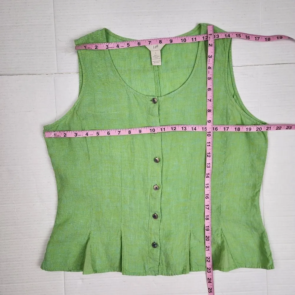 J.Jill Linen Top Blouse Lime Green Sleeveless Button - Image 8