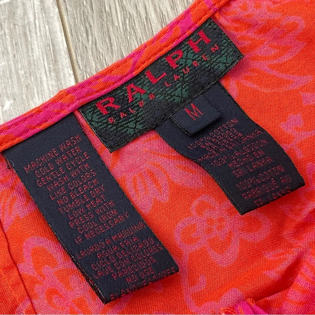 Ralph Lauren Skirt cotton floral tie front slit womens Orange Pink medium beach - Image 2