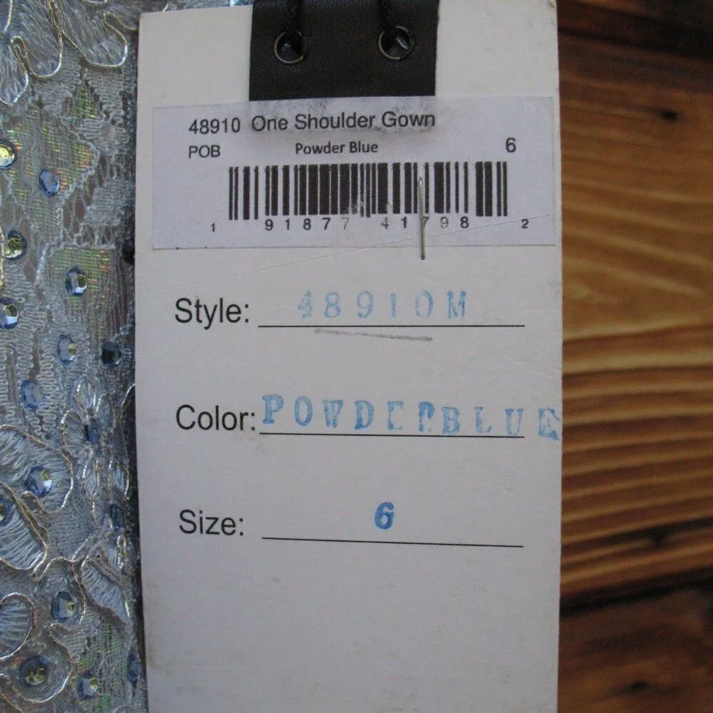 Mac Duggal 48910 Womens Blue One Shoulder Lace Trumpet Gown Dress - Image 17