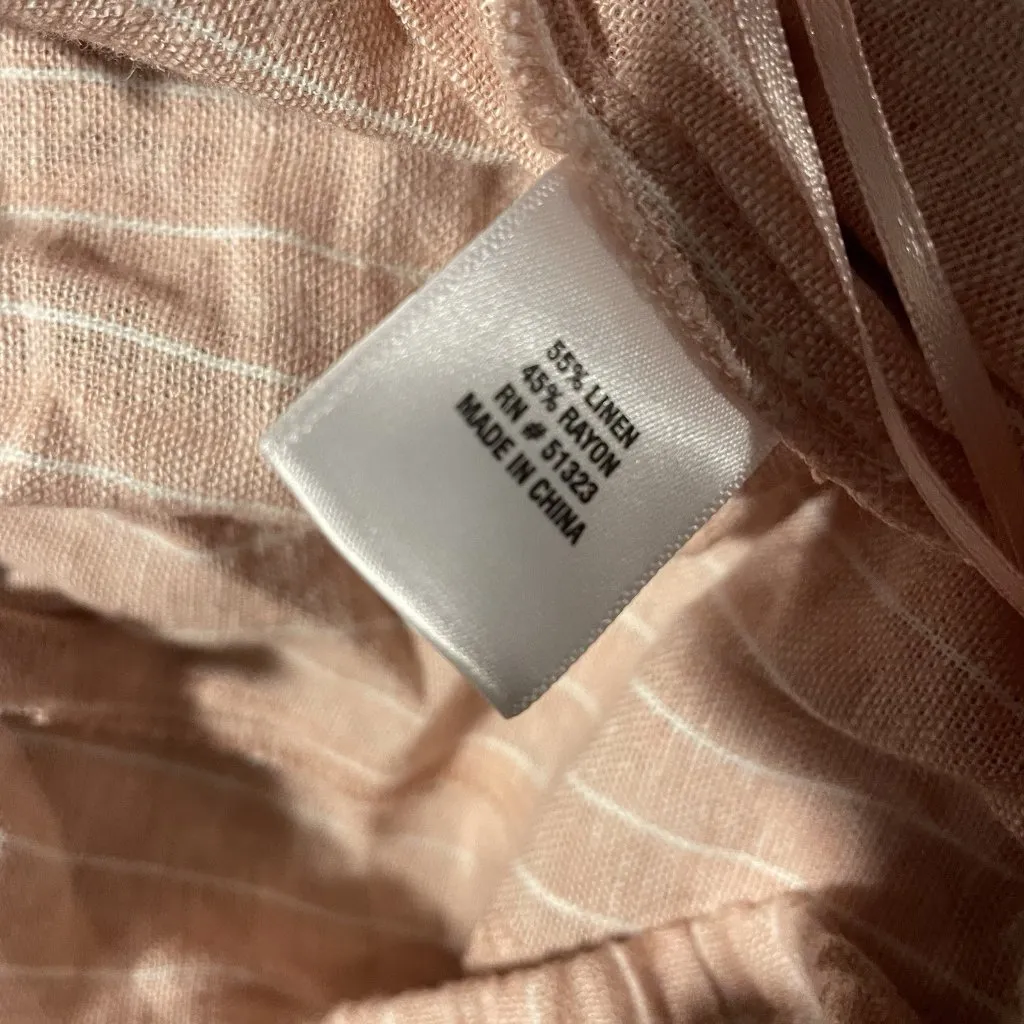 Vince Camuto Pants Womens Large Linen Wide Leg Light Pink Pin Striped Stretch - Image 3