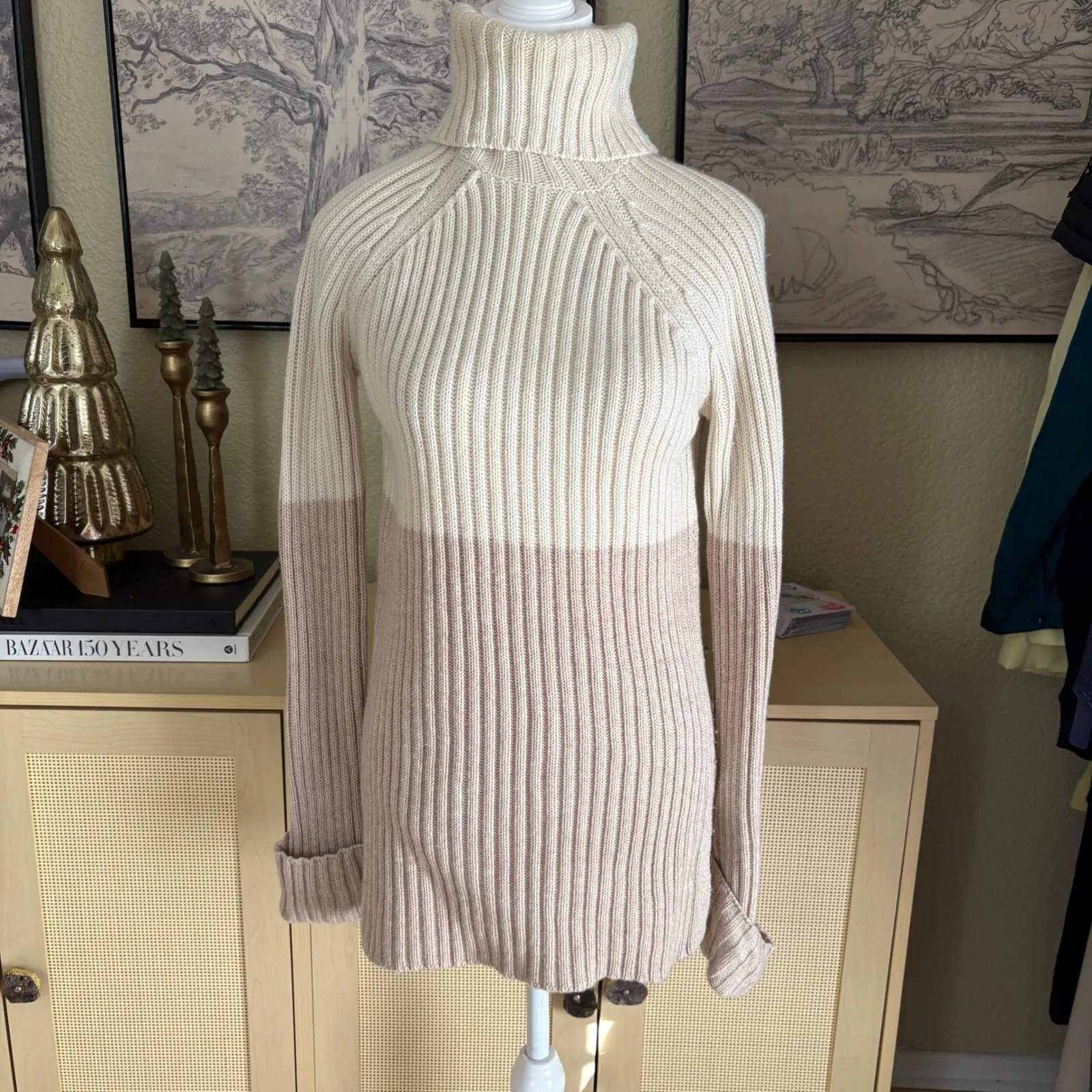 INTERMIX Mireya Tan Wool Cashmere Turtleneck sweater Size Small - Image 3