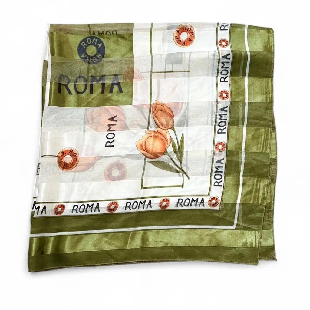 Vintage Roma Italian Tulip Scarf Green - Image 5
