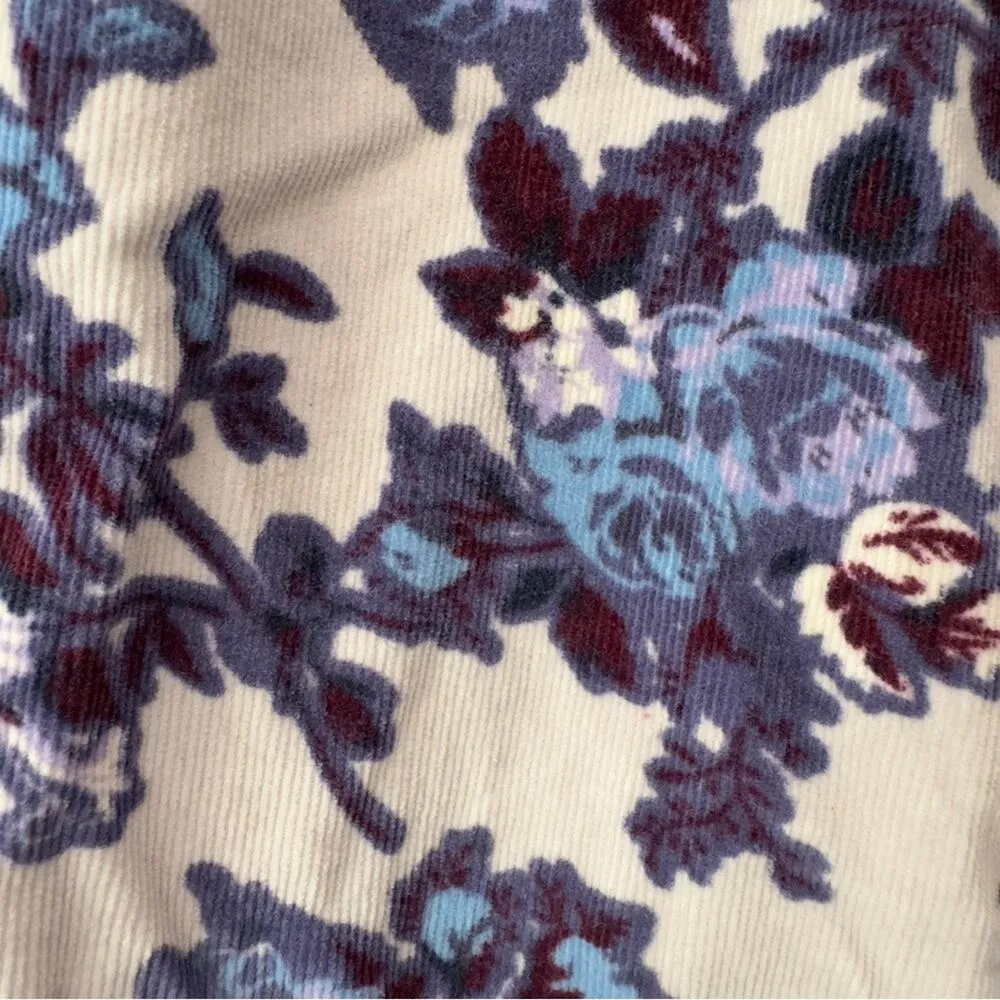 Free People Floral Corduroy Pants 5-Pocket Belt Loops Zip Button Stretch Cotton - Image 5