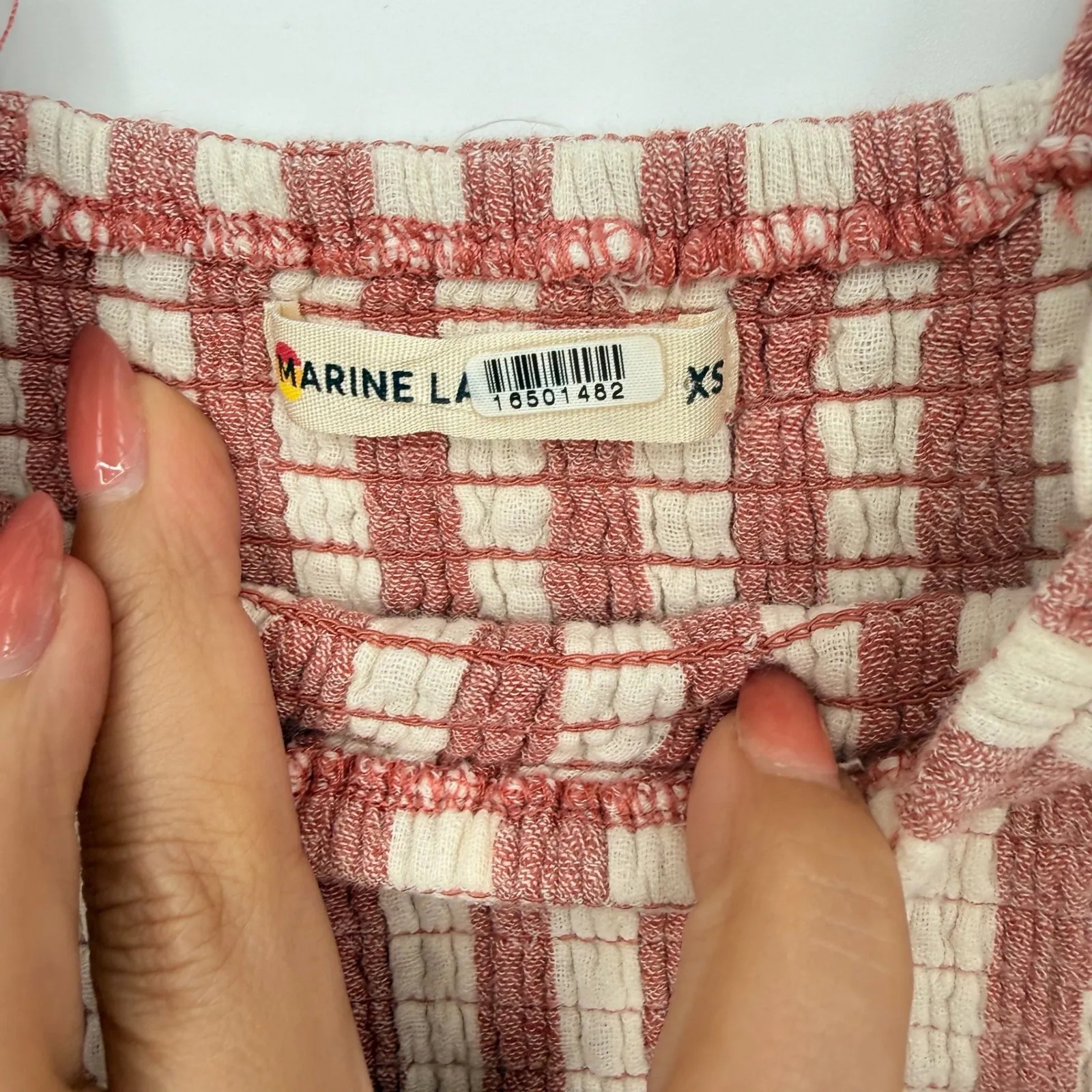 Marine Layer Striped Smocked Midi Sundress Coral White Cotton XS - Image 3