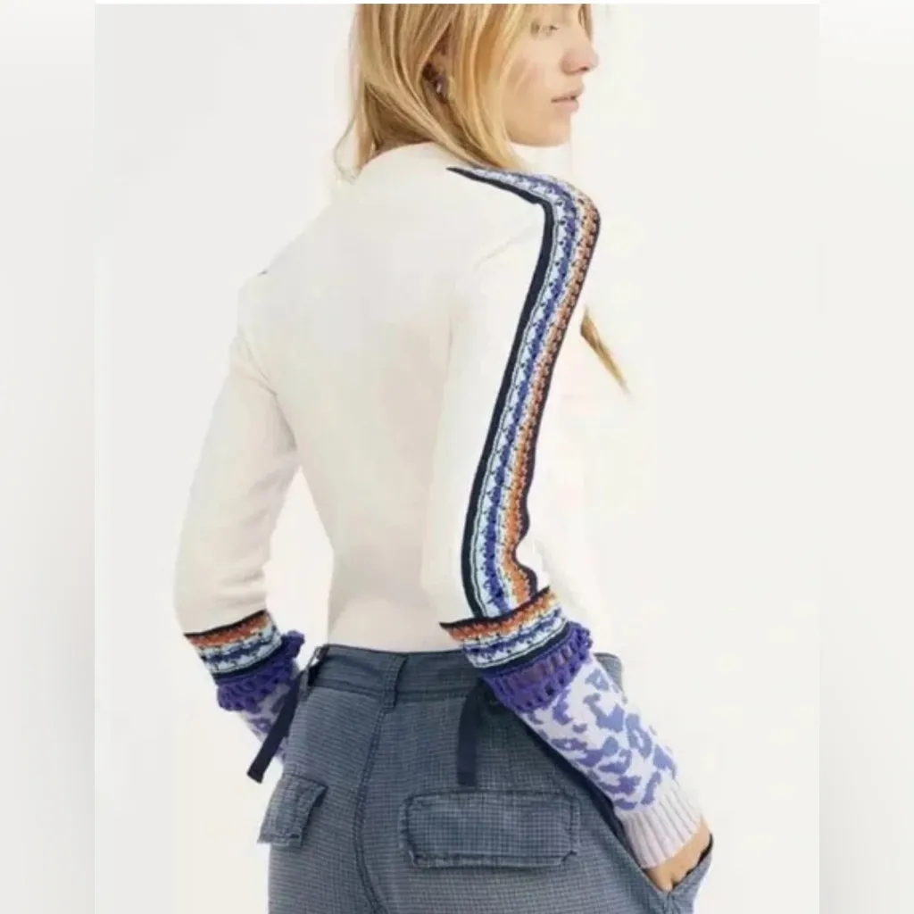 Free People Switch It Up Crochet-Trim Thermal Cuff White Top Mock Neck Size‎ XS - Image 8