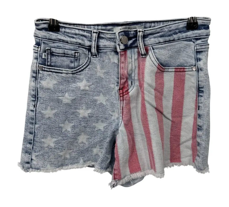 Judy Blue Cutoff Shorts Womens S Blue White Red Cotton Blend Americana - Image 1