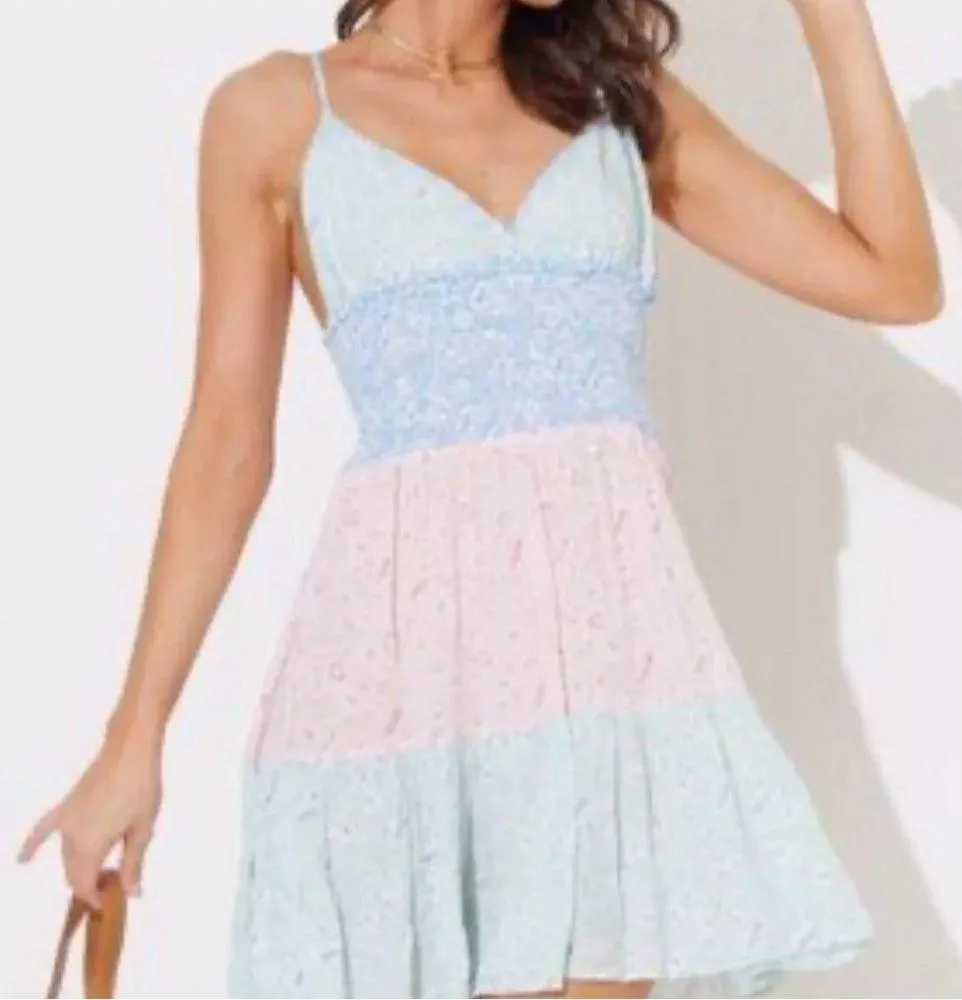 Ocean Drive Multicolor Sorbet Combo Ruffle Mini Tank Dress Juniors Large NWT - Image 2