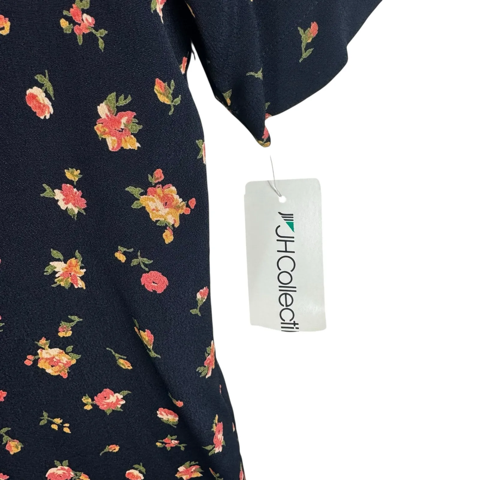 JH Collectibles NWT Vtg Union Made in USA Black Floral Short Sleeve Blouse Sz 12 - Image 5